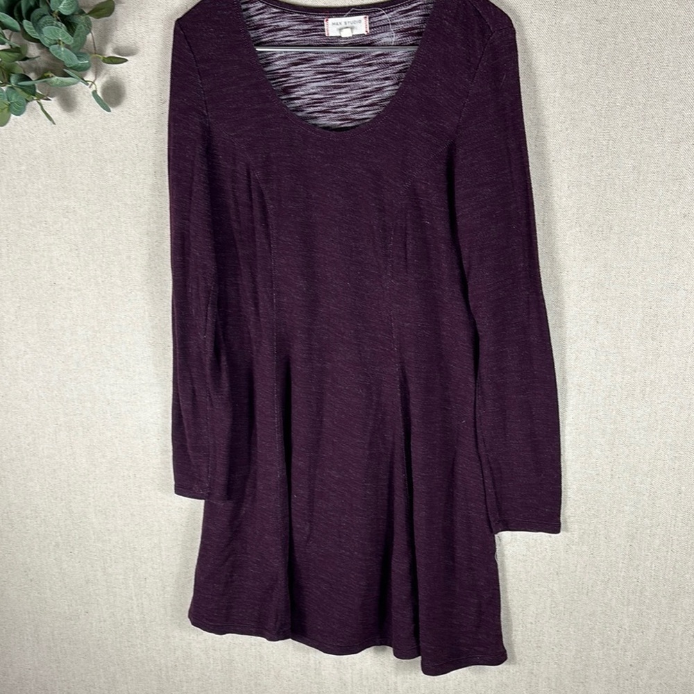Max Studio > Purple Long Sleeve Scoop Neck Trapeze Sweater Dress Small - Picture 6 of 8